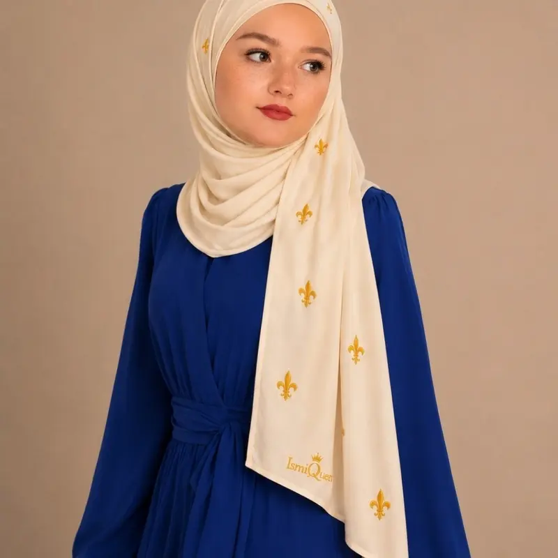 Gold lilies Jersy hijab - Image 2